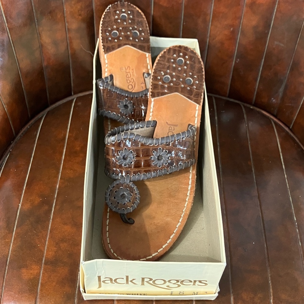 Jack Rogers Dark Brown Floral Sandals